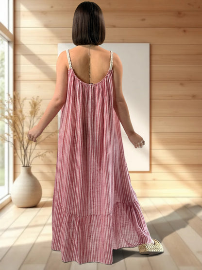 TERESA - ROBE LONGUE A RAYURE ROUGE JUSQU'A LA TAILLE 54