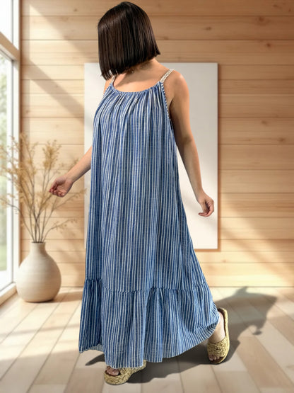 TERESA - ROBE LONGUE A RAYURE MARINE JUSQU'A LA TAILLE 54