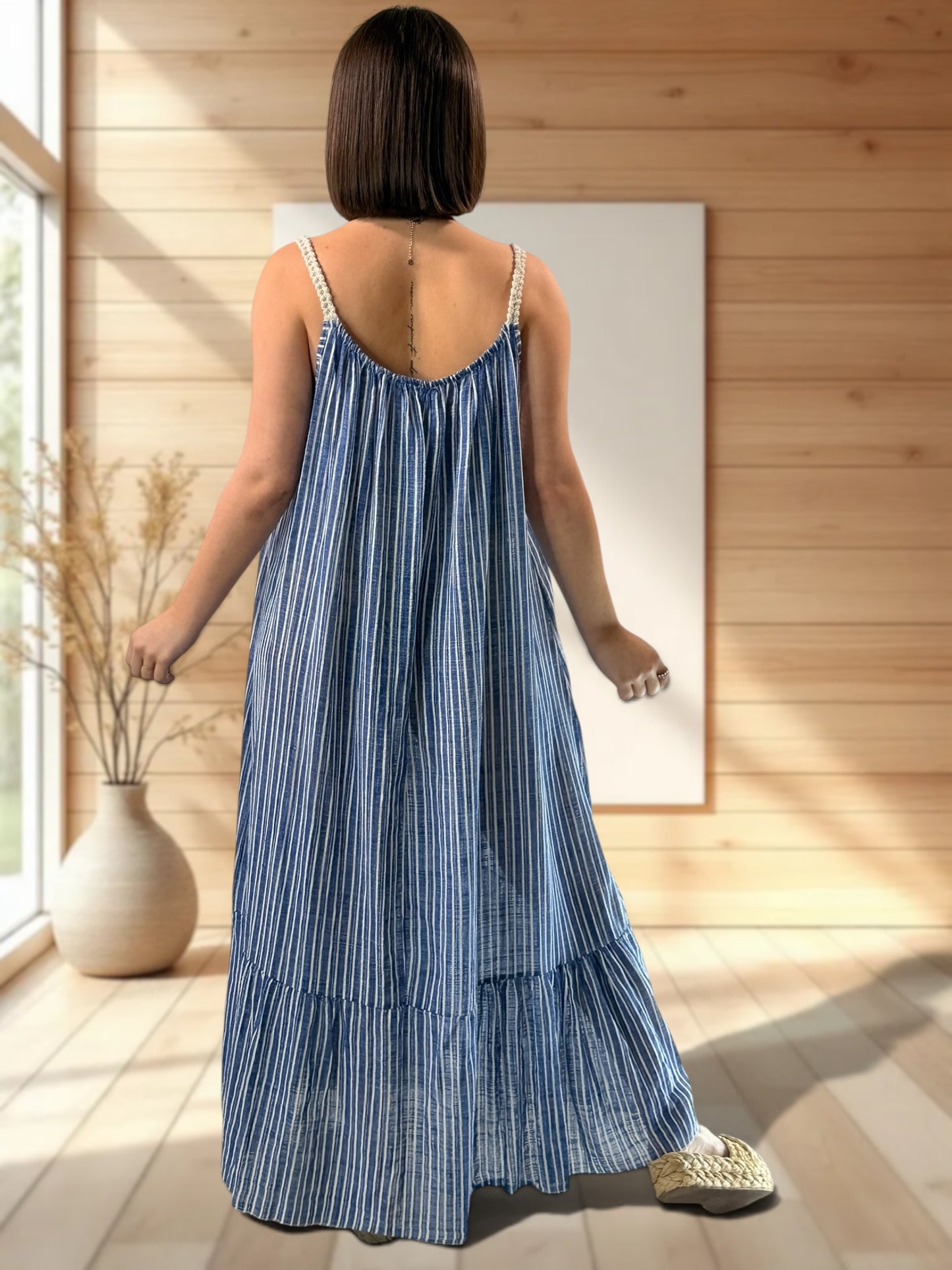 TERESA - ROBE LONGUE A RAYURE MARINE JUSQU'A LA TAILLE 54