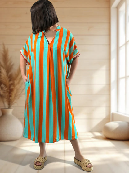 LALY - ROBE OVERSIZE A RAYURE ORANGE JUSQU'A LA TAILLE 54