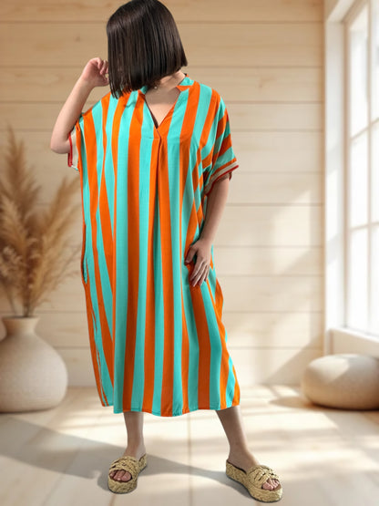 LALY - ROBE OVERSIZE A RAYURE ORANGE JUSQU'A LA TAILLE 54