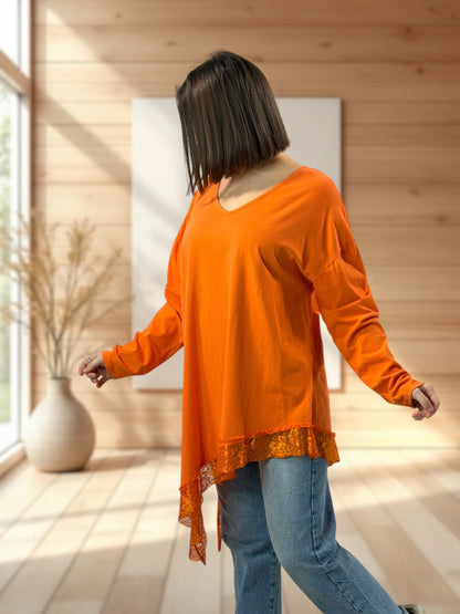 LOUNA - T-SHIRT ORANGE ASYMETRIQUE JUSQU'A LA TAILLE 50
