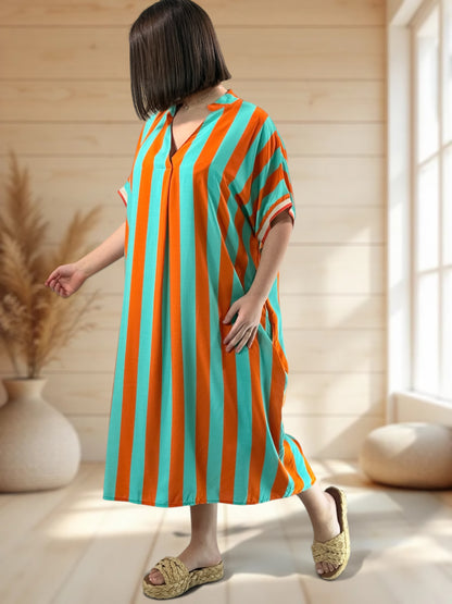 LALY - ROBE OVERSIZE A RAYURE ORANGE JUSQU'A LA TAILLE 54