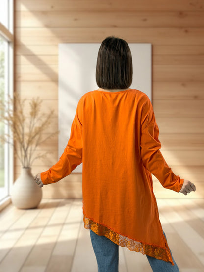 LOUNA - T-SHIRT ORANGE ASYMETRIQUE JUSQU'A LA TAILLE 50