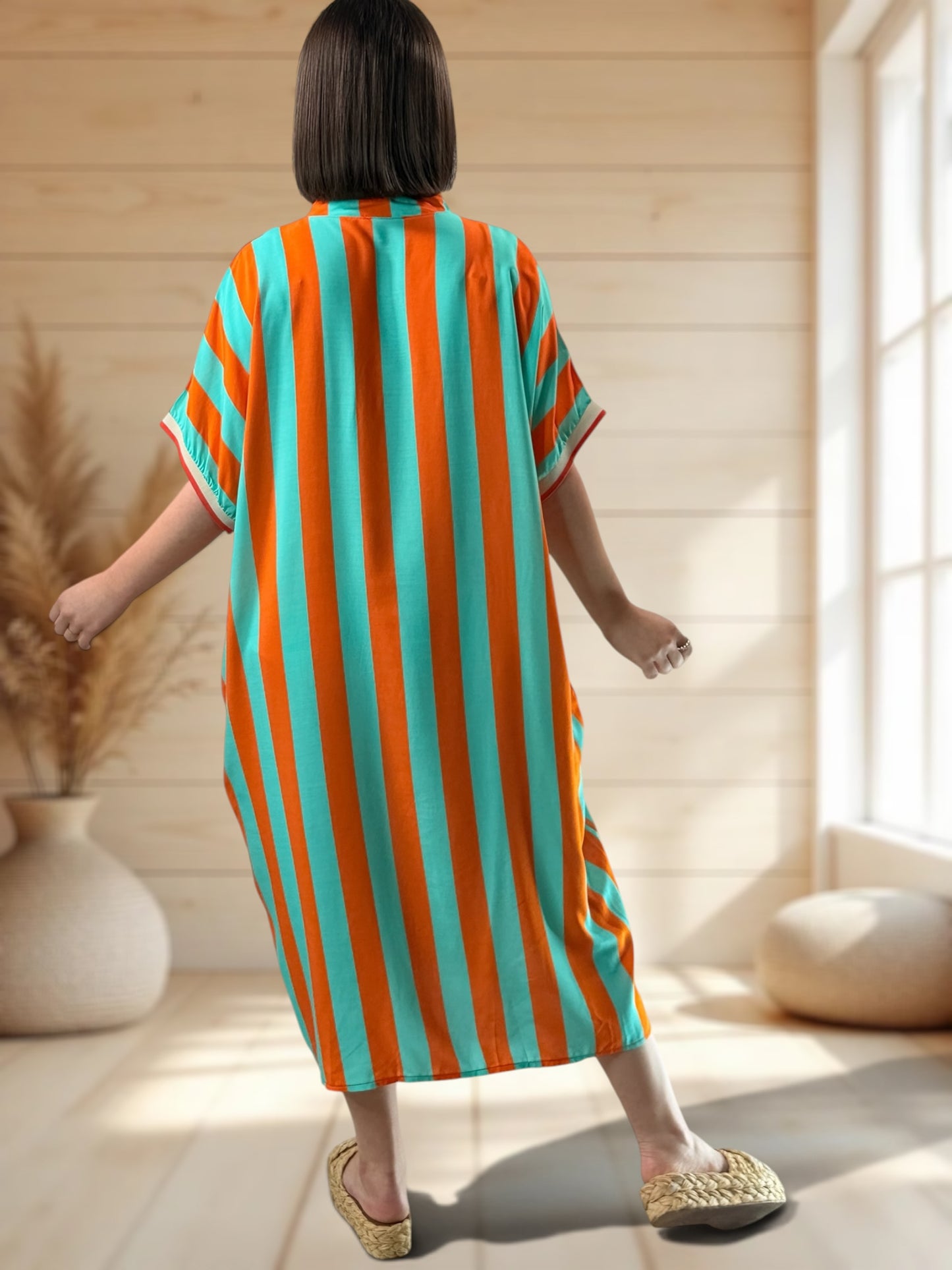 LALY - ROBE OVERSIZE A RAYURE ORANGE JUSQU'A LA TAILLE 54