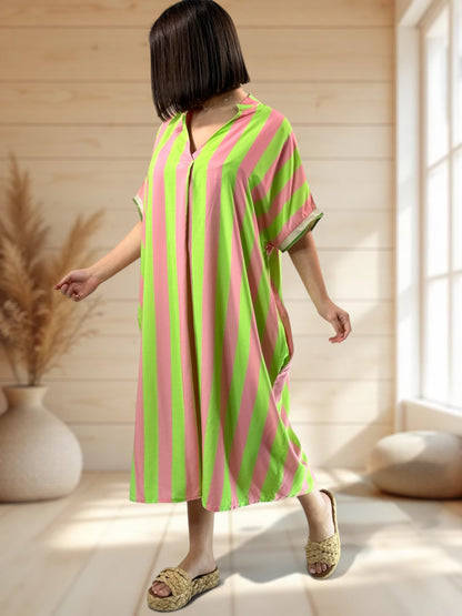 LALY - ROBE OVERSIZE A RAYURE ANIS JUSQU'A LA TAILLE 54