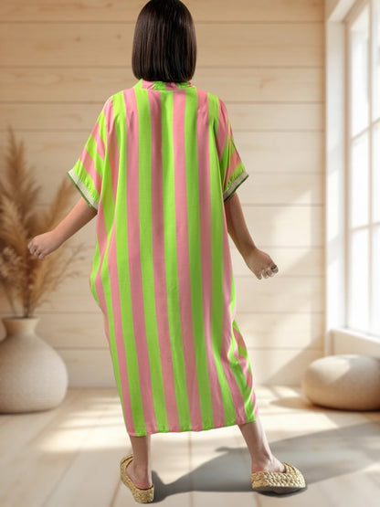 LALY - ROBE OVERSIZE A RAYURE ANIS JUSQU'A LA TAILLE 54