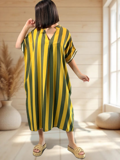 LALY - ROBE OVERSIZE A RAYURE KAKI JUSQU'A LA TAILLE 54