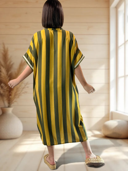 LALY - ROBE OVERSIZE A RAYURE KAKI JUSQU'A LA TAILLE 54