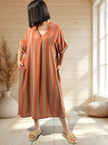 LALY - ROBE OVERSIZE A RAYURE TERRACOTTA JUSQU'A LA TAILLE 54