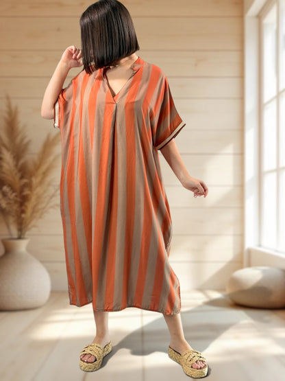 LALY - ROBE OVERSIZE A RAYURE TERRACOTTA JUSQU'A LA TAILLE 54