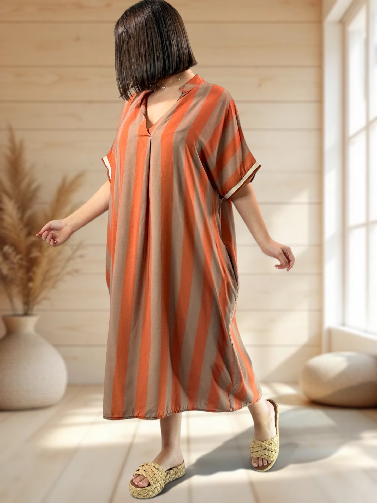 LALY - ROBE OVERSIZE A RAYURE TERRACOTTA JUSQU'A LA TAILLE 54
