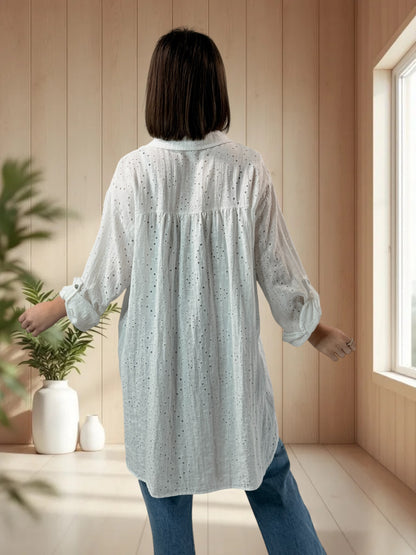 CAROLINA - CHEMISE OVERSIZE EN BRODERIE ANGLAISE BLANCHE JUSQU'A LA TAILLE 48