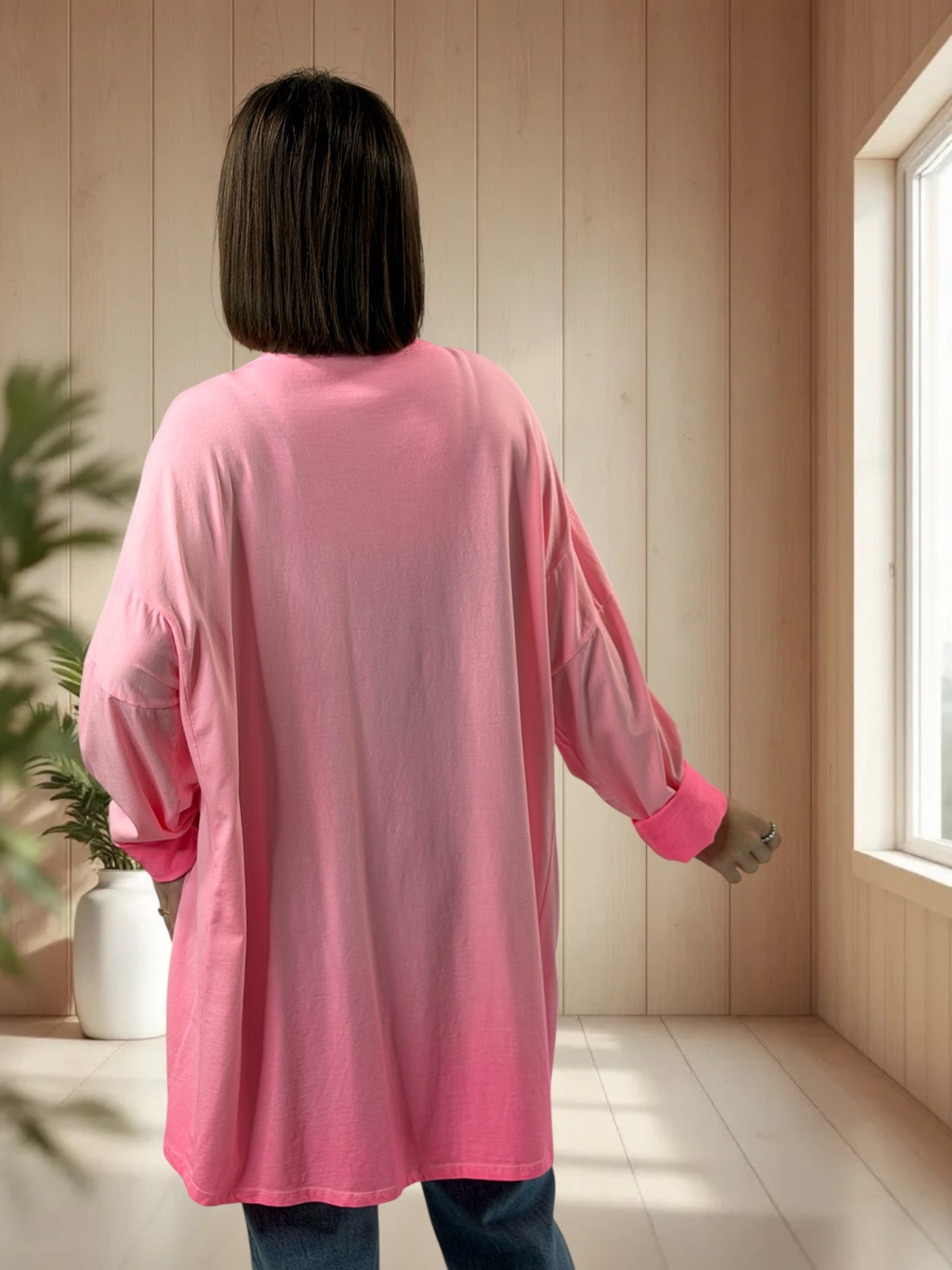 SOPHIA - TEE-SHIRT OVERSIZE ROSE BI-MATIERE JUSQU'A LA TAILLE 56