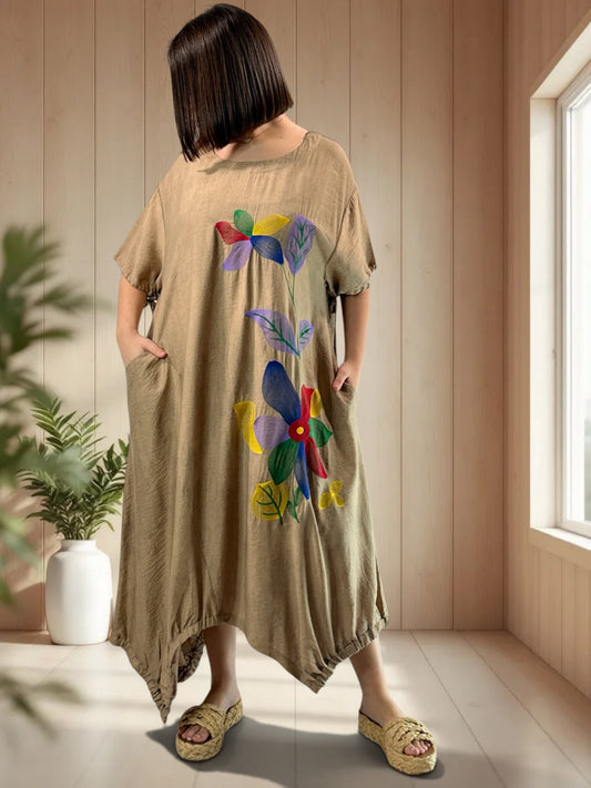 BROOKE - ROBE OVERSIZE MOKA BRODEE JUSQU'A LA TAILLE 52