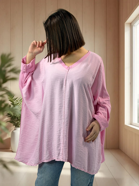 ROSALIE - TOP ROSE BI-MATIERE OVERSIZE JUSQU'A LA TAILLE 58/60