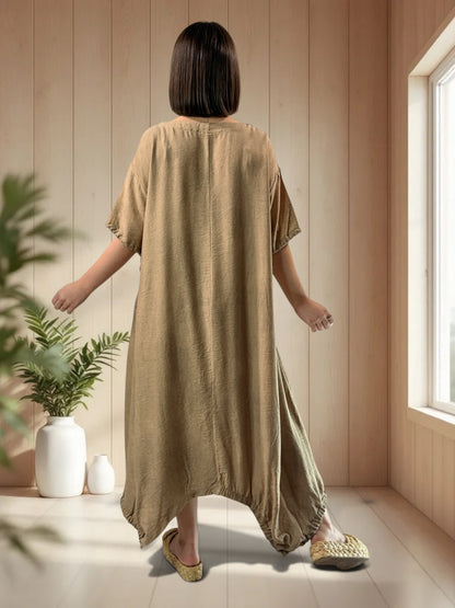 BROOKE - ROBE OVERSIZE MOKA BRODEE JUSQU'A LA TAILLE 52
