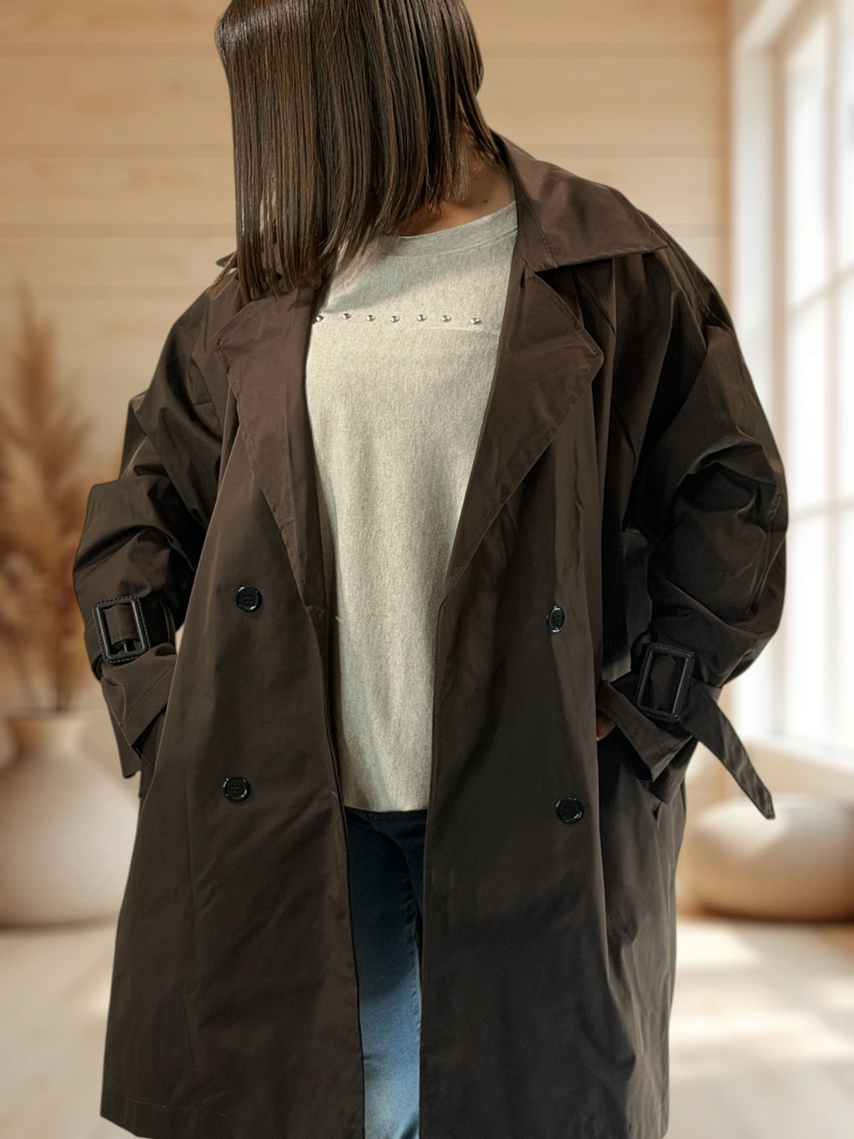 DAVINA - TRENCH MARRON DEPERLANT JUSQU'A LA TAILLE 56