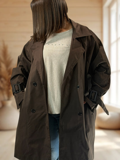 DAVINA - TRENCH MARRON DEPERLANT JUSQU'A LA TAILLE 56