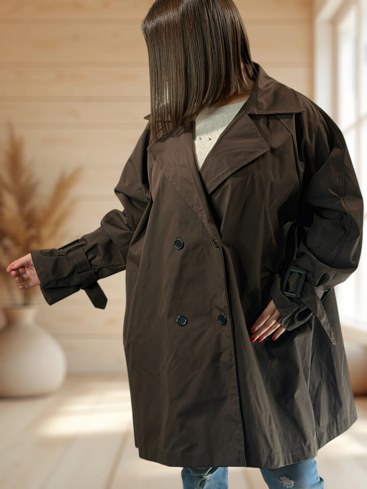 DAVINA - TRENCH MARRON DEPERLANT JUSQU'A LA TAILLE 56