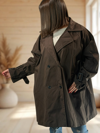 DAVINA - TRENCH MARRON DEPERLANT JUSQU'A LA TAILLE 56