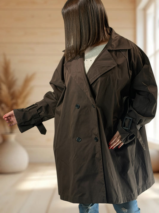 DAVINA - TRENCH MARRON DEPERLANT JUSQU'A LA TAILLE 56