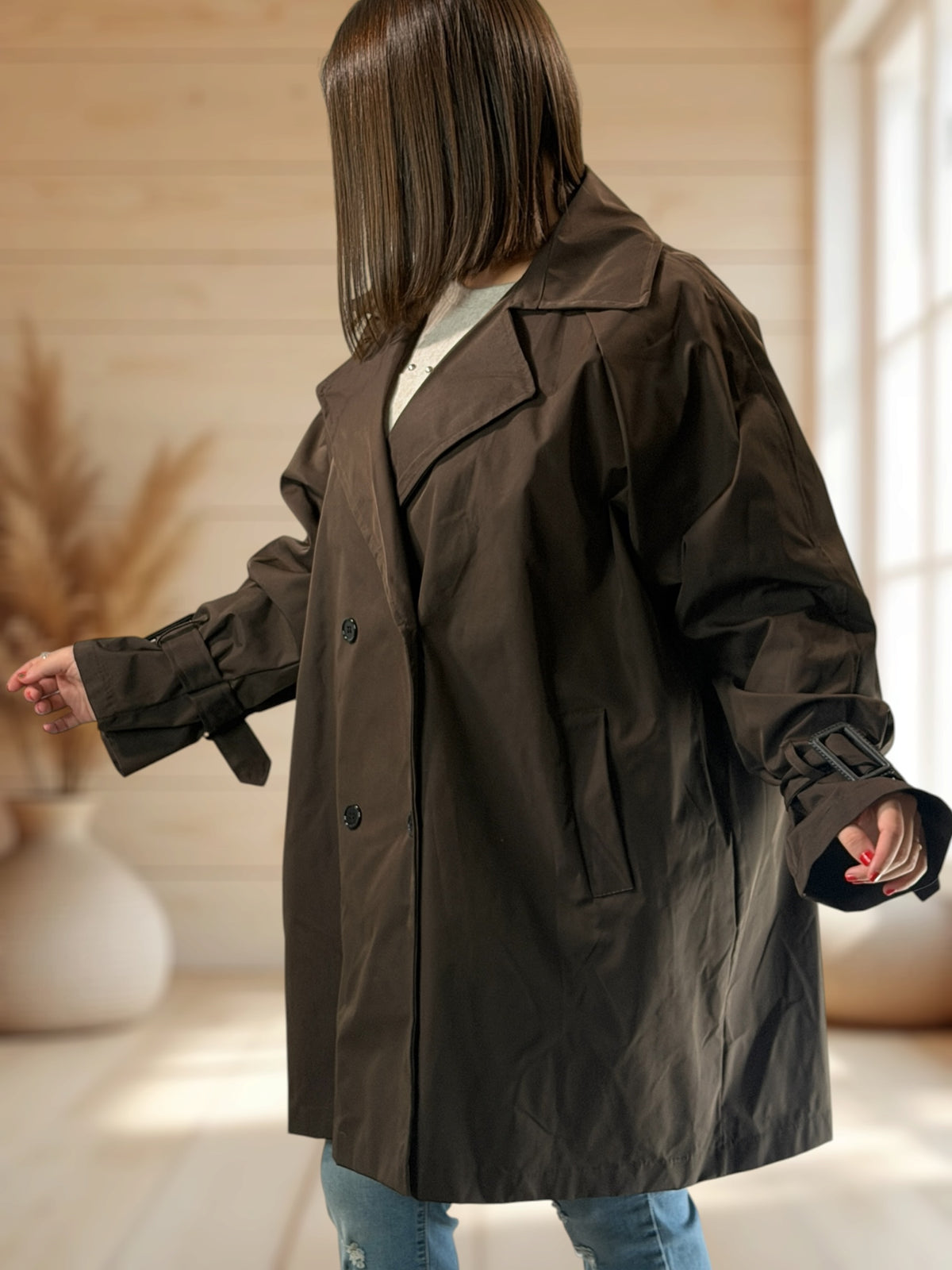 DAVINA - TRENCH MARRON DEPERLANT JUSQU'A LA TAILLE 56