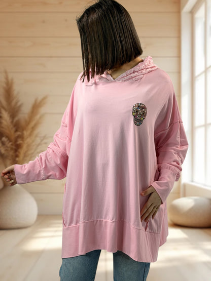 CARACAS - TEE-SHIRT ROSE OVERSIZE CAPUCHE EN DENTELLE JUSQU'A LA TAILLE 58