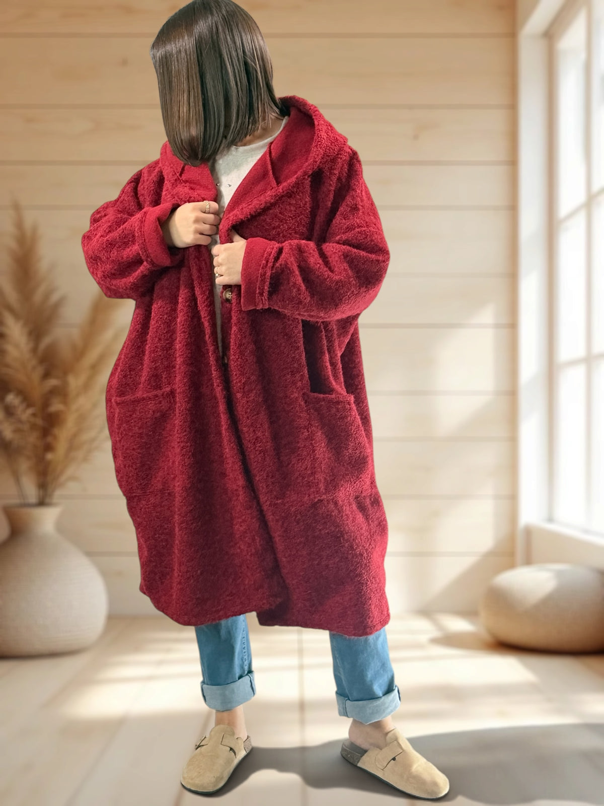 ANGELO - MANTEAU ROUGE A CAPUCHE JUSQU'A LA TAILLE 48/50 A 56