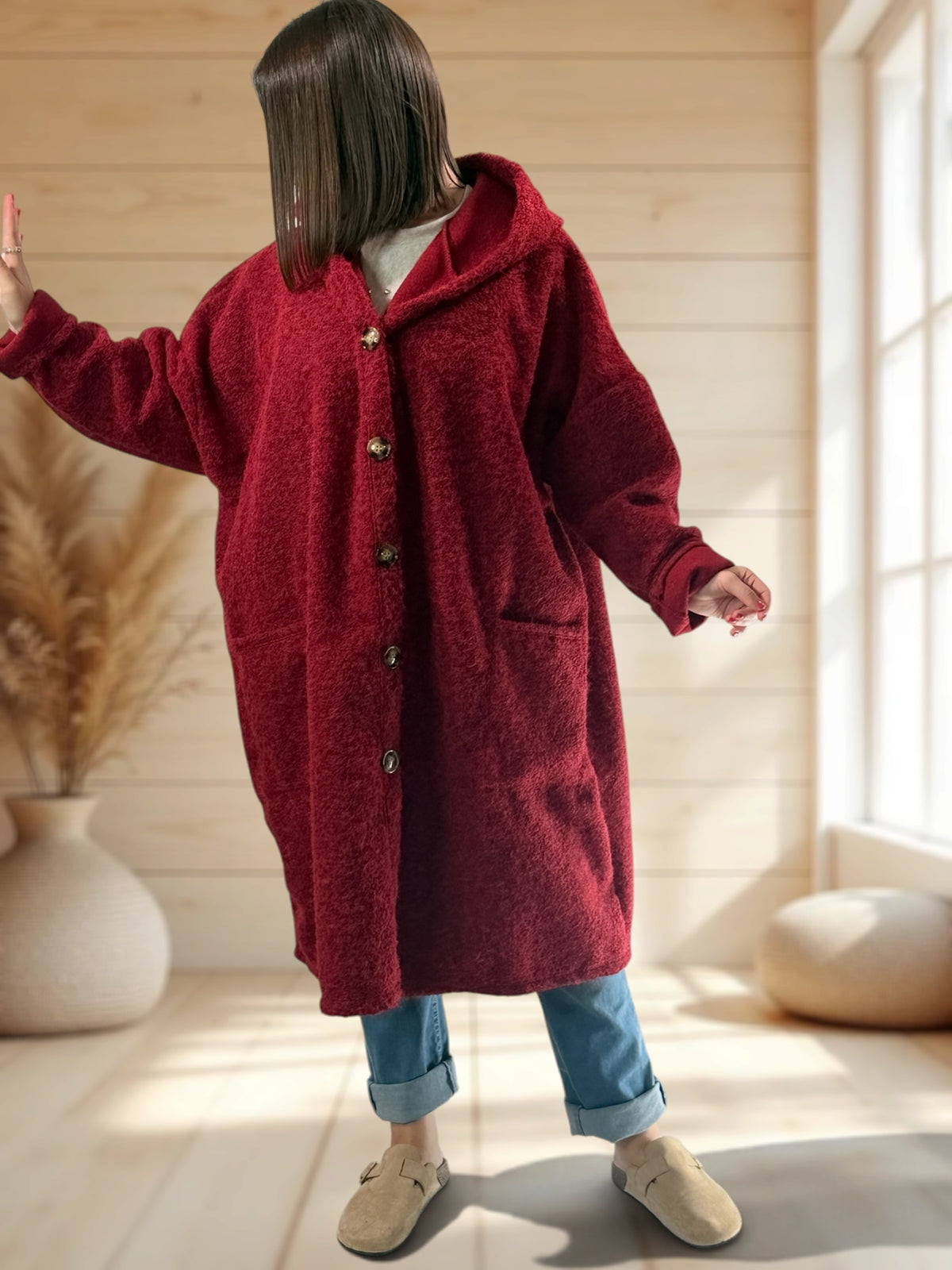 ANGELO - MANTEAU ROUGE A CAPUCHE JUSQU'A LA TAILLE 48/50 A 56