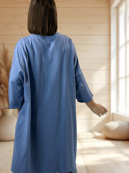 MARION  - TUNIQUE BLEUE JEAN EN COTON HAUT EN CROCHET JUSQU'A LA TAILLE 56