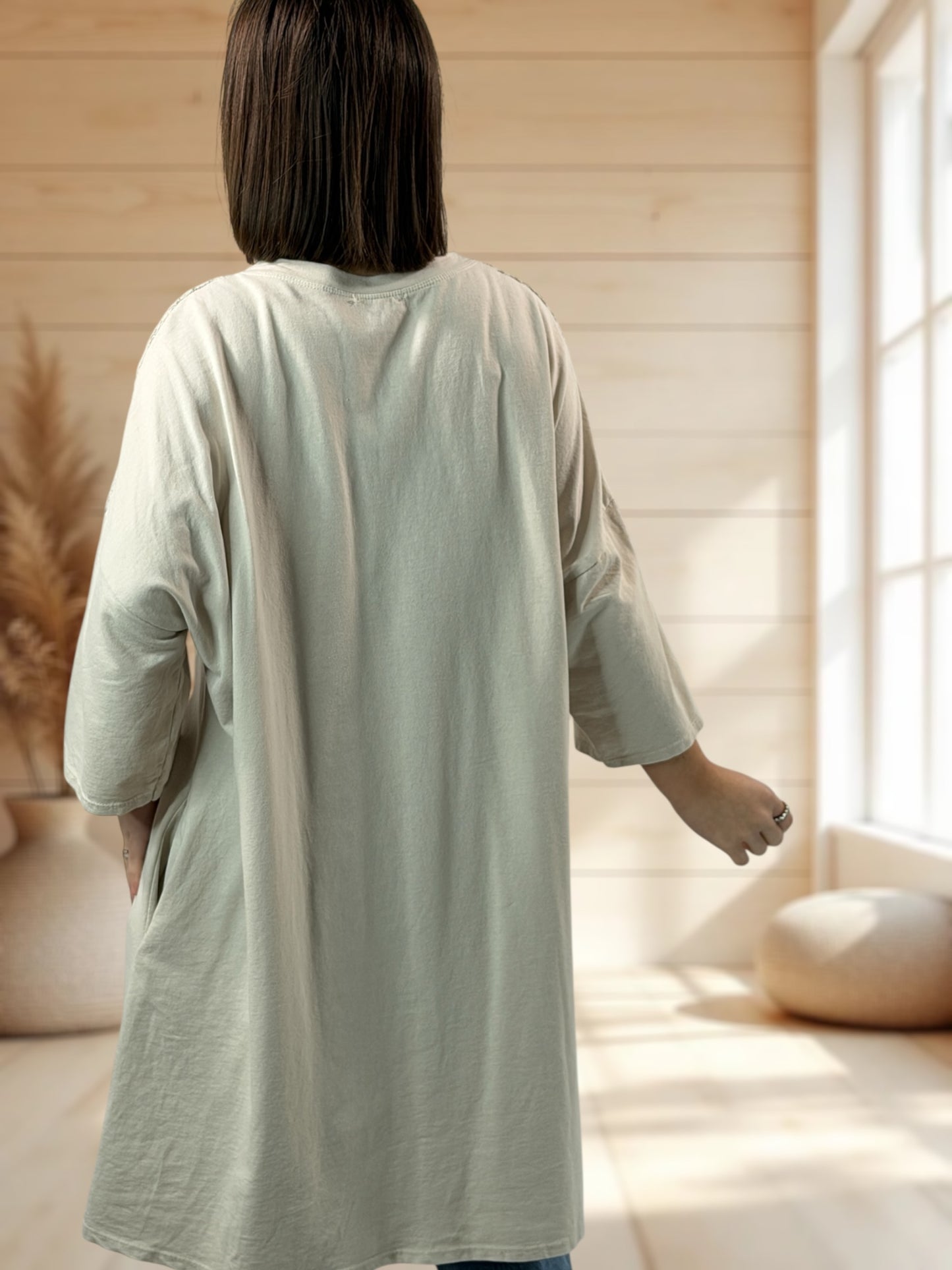 MARION  - TUNIQUE BEIGE EN COTON HAUT EN CROCHET JUSQU'A LA TAILLE 56