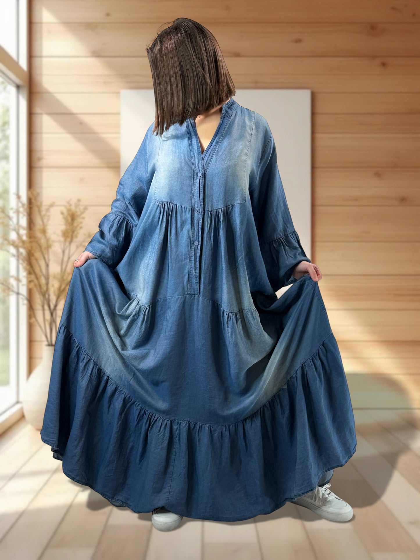 ANDALOUSIE - ROBE LONGUE FLUIDE JEAN TENCEL JUSQU'A LA TAILLE 50