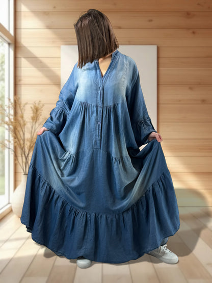 ANDALOUSIE - ROBE LONGUE FLUIDE JEAN TENCEL JUSQU'A LA TAILLE 50