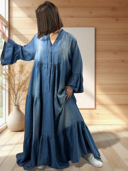ANDALOUSIE - ROBE LONGUE FLUIDE JEAN TENCEL JUSQU'A LA TAILLE 50