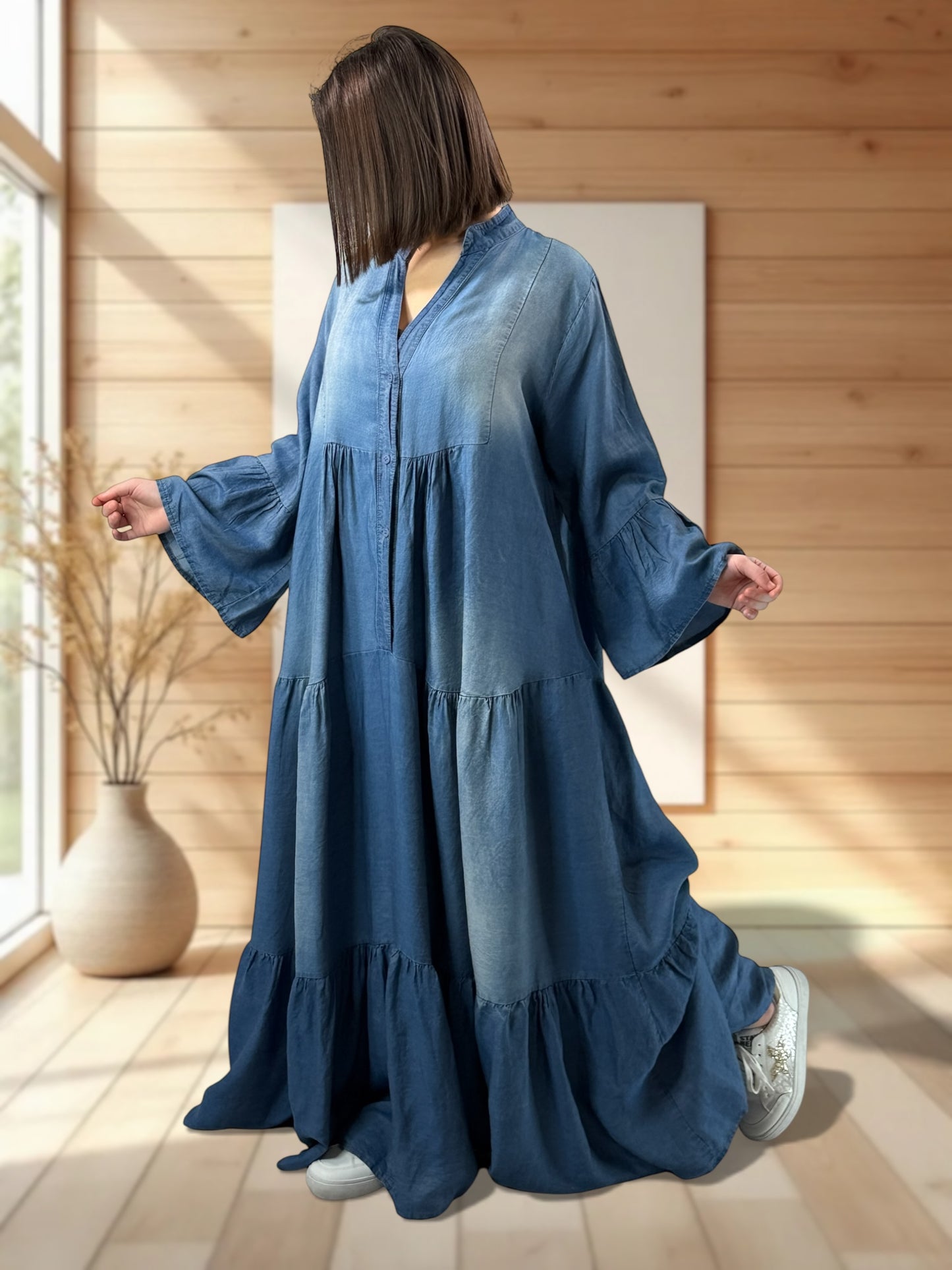 ANDALOUSIE - ROBE LONGUE FLUIDE JEAN TENCEL JUSQU'A LA TAILLE 50