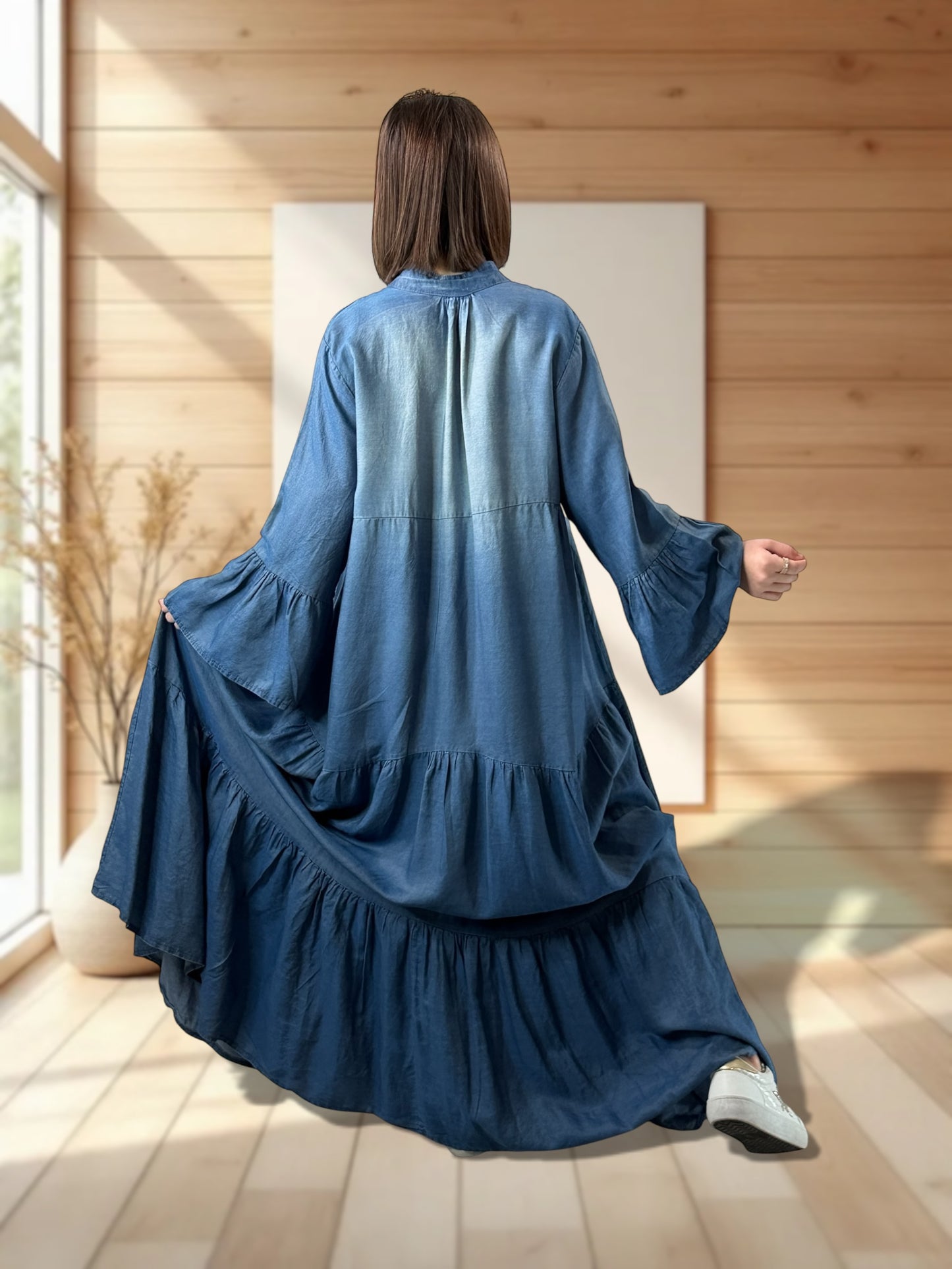 ANDALOUSIE - ROBE LONGUE FLUIDE JEAN TENCEL JUSQU'A LA TAILLE 50