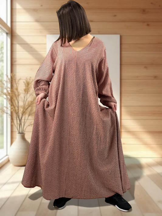 HACIENDA - ROBE LONGUE PETIT VICHY ORANGE JUSQU'A LA TAILLE 52