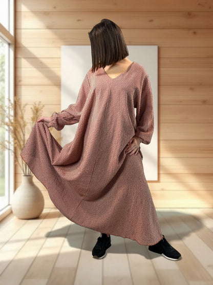 HACIENDA - ROBE LONGUE PETIT VICHY ORANGE JUSQU'A LA TAILLE 52