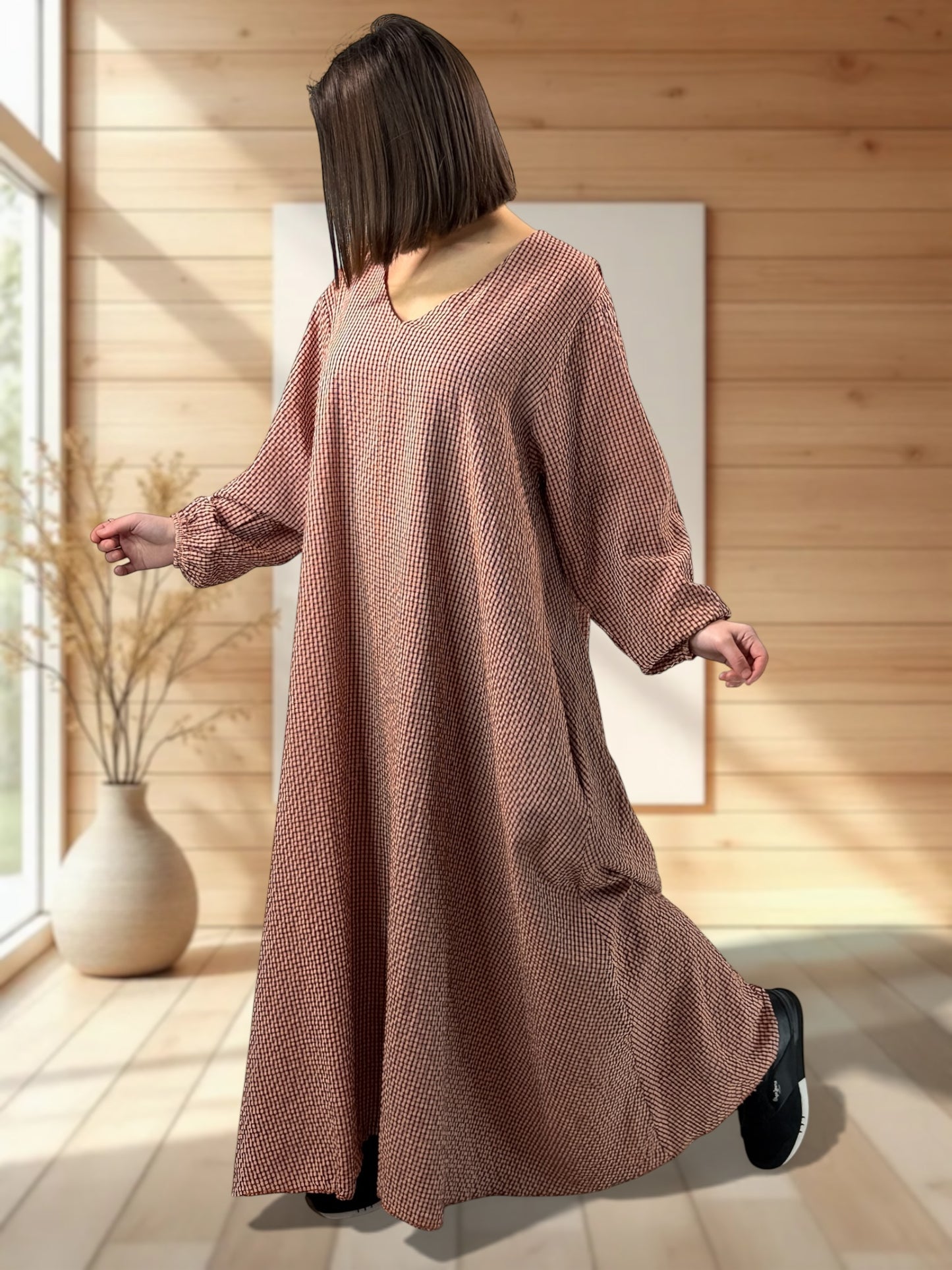 HACIENDA - ROBE LONGUE PETIT VICHY ORANGE JUSQU'A LA TAILLE 52