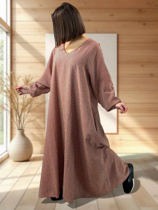 HACIENDA - ROBE LONGUE PETIT VICHY ORANGE JUSQU'A LA TAILLE 52