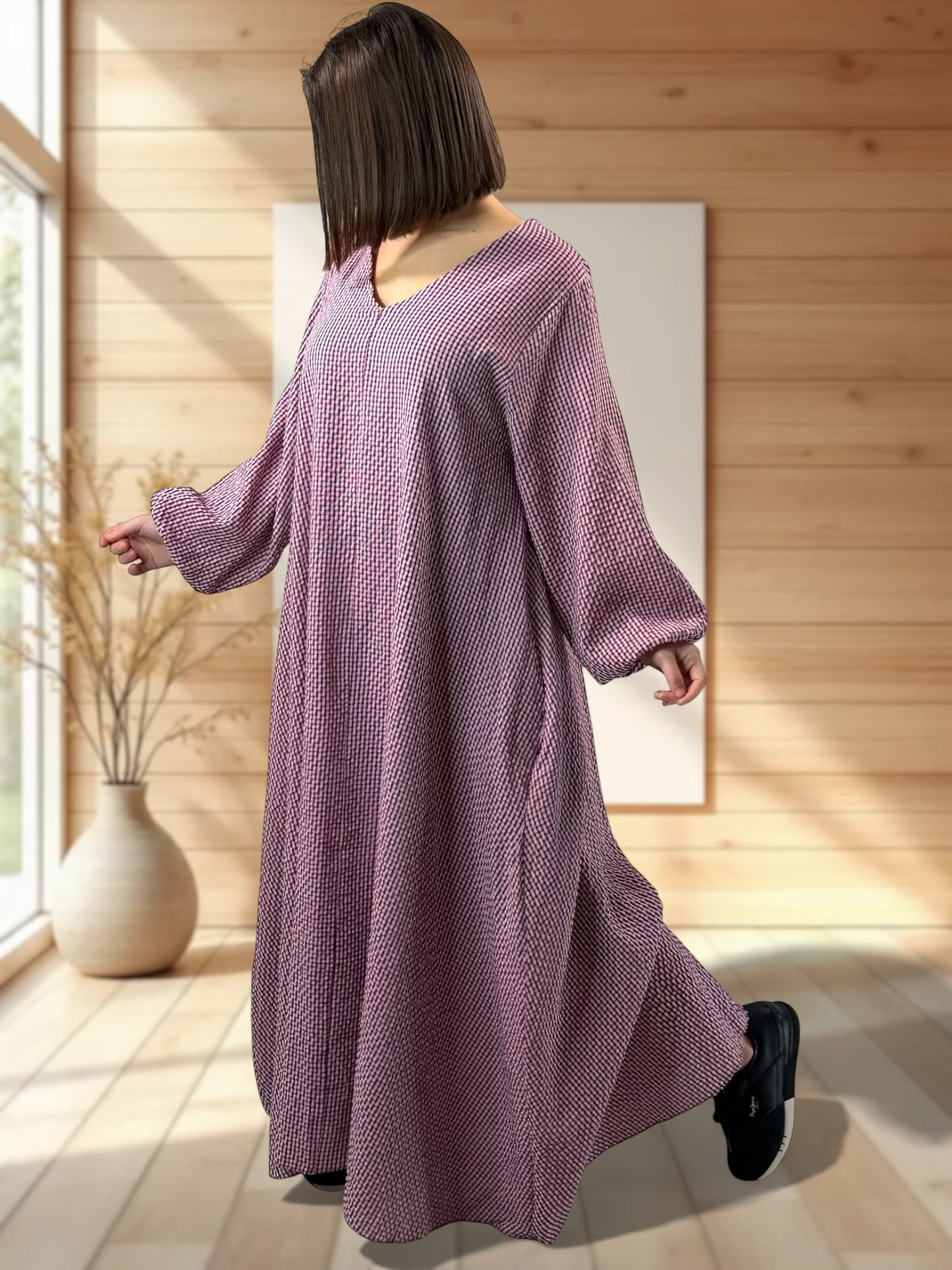 HACIENDA - ROBE LONGUE PETIT VICHY LILAS JUSQU'A LA TAILLE 52