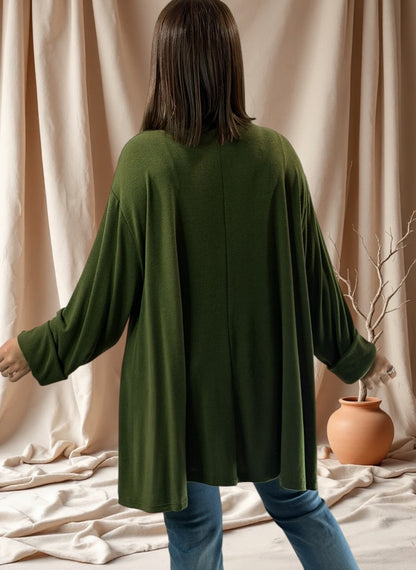 BICHETTE - PULL KAKI EN MAILLE FLUIDE JUSQU'A LA TAILLE 56