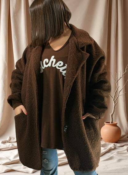 BETTY - VESTE MARRON OVERSIZE JUSQU'A LA TAILLE 54/56