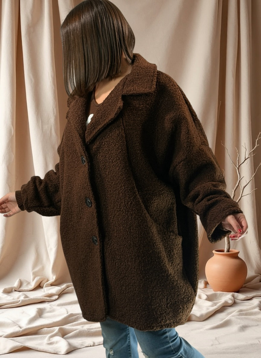BETTY - VESTE MARRON OVERSIZE JUSQU'A LA TAILLE 54/56