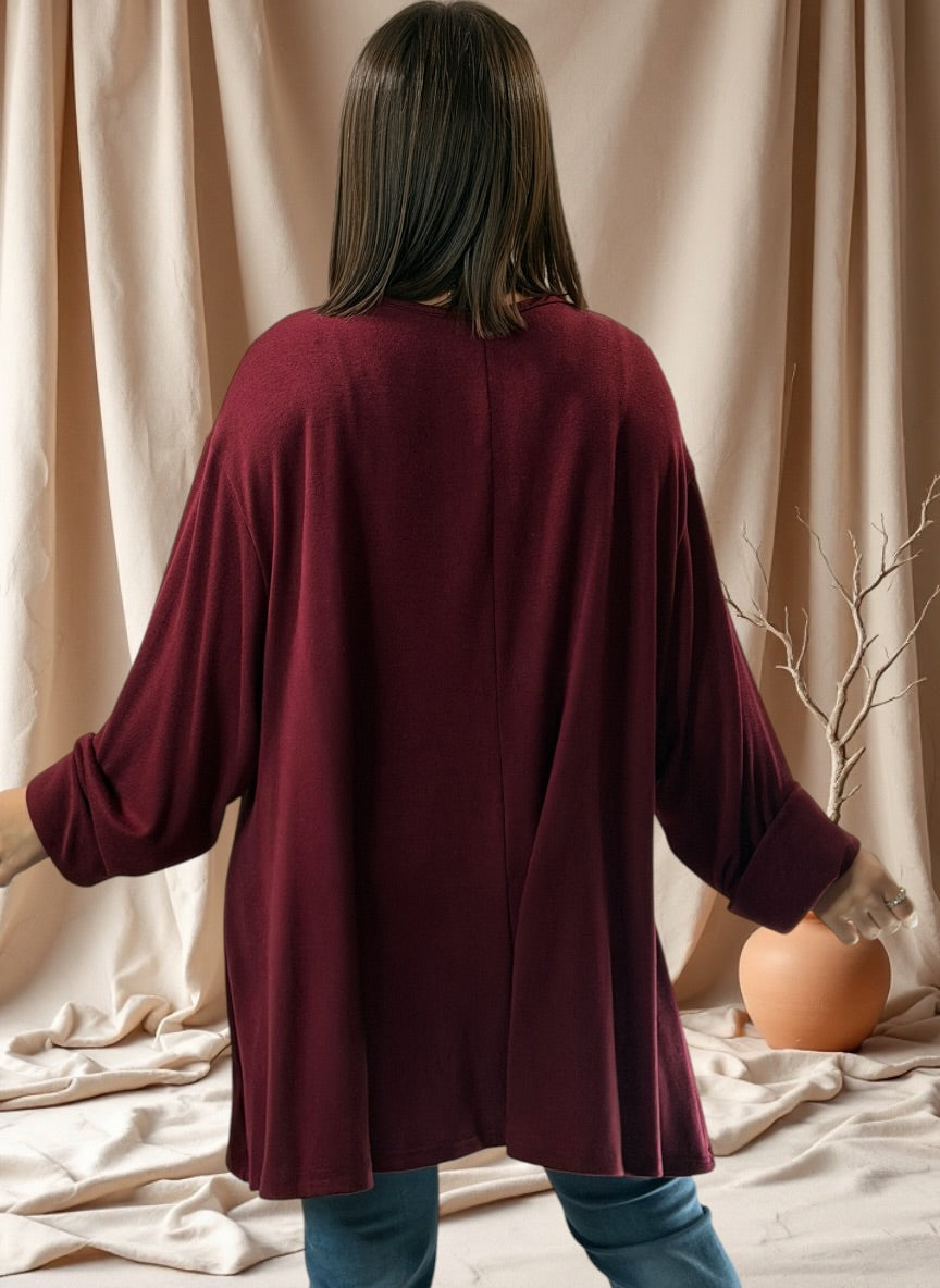 BICHETTE - PULL BORDEAUX EN MAILLE FLUIDE JUSQU'A LA TAILLE 56