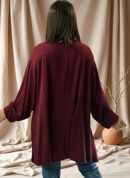 BICHETTE - PULL BORDEAUX EN MAILLE FLUIDE JUSQU'A LA TAILLE 56