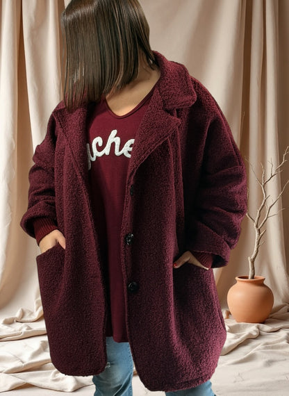 BETTY - VESTE BORDEAUX OVERSIZE JUSQU'A LA TAILLE 54/56