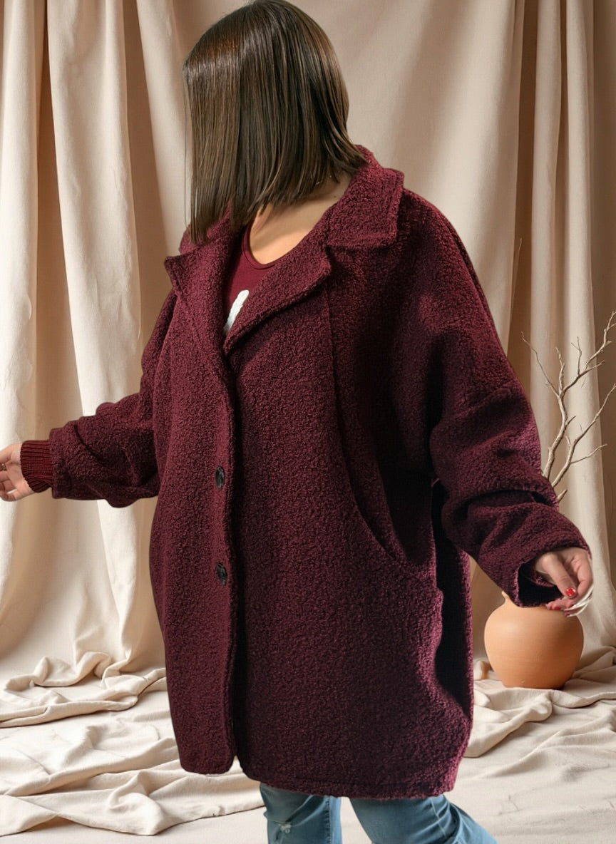 BETTY - VESTE BORDEAUX OVERSIZE JUSQU'A LA TAILLE 54/56