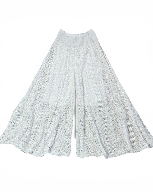KAORI - PANTALON BLANC EN DENTELLE JUSQUA LA TAILLE 48